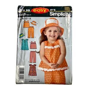 Simplicity 3853 Sewing Pattern Toddlers' Dress Top, Pants & Hat Size 1/2-4 Uncut
